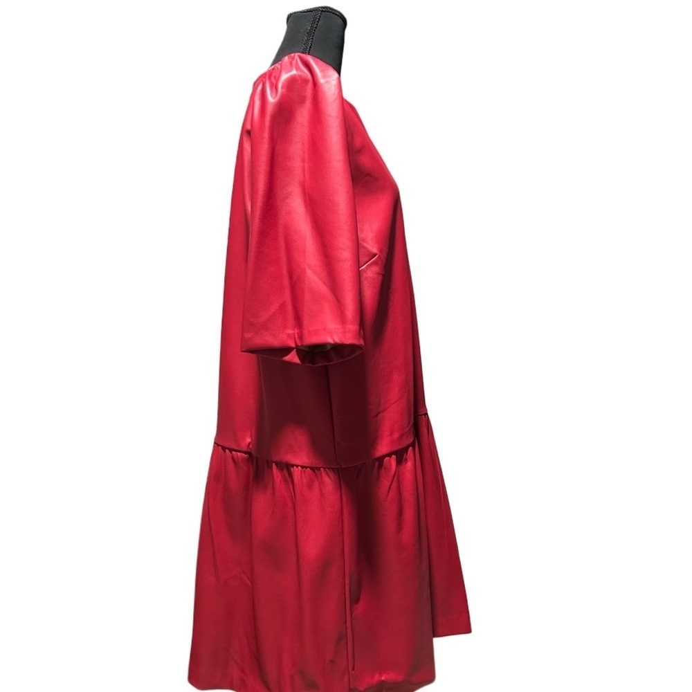 Ann Taylor Vibrant Red Faux Leather Short Sleeve Dress, Size 16 - Picture 3 of 5